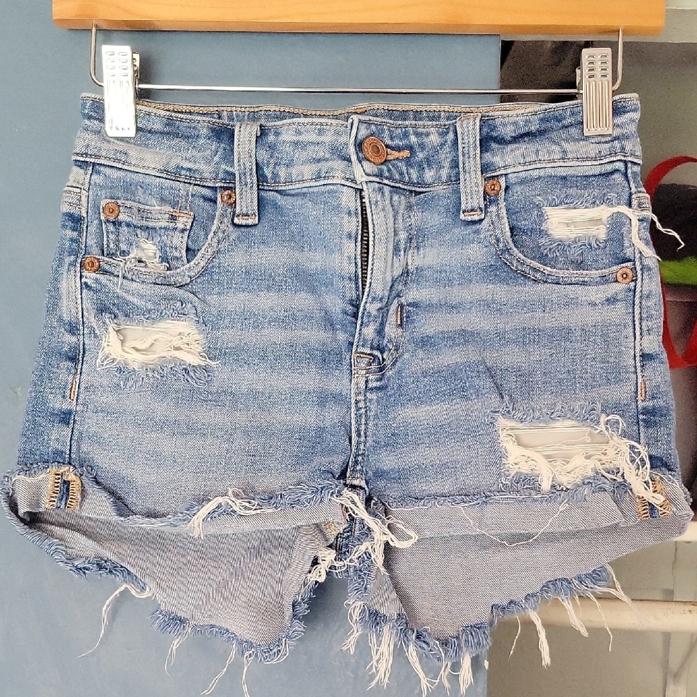 American Eagle Outfitters Blue Distressed Jean Shorts